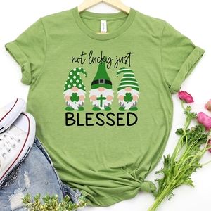 Love in Faith Not Lucky, Just Blessed Gnome St. Patrick's Day Tee M